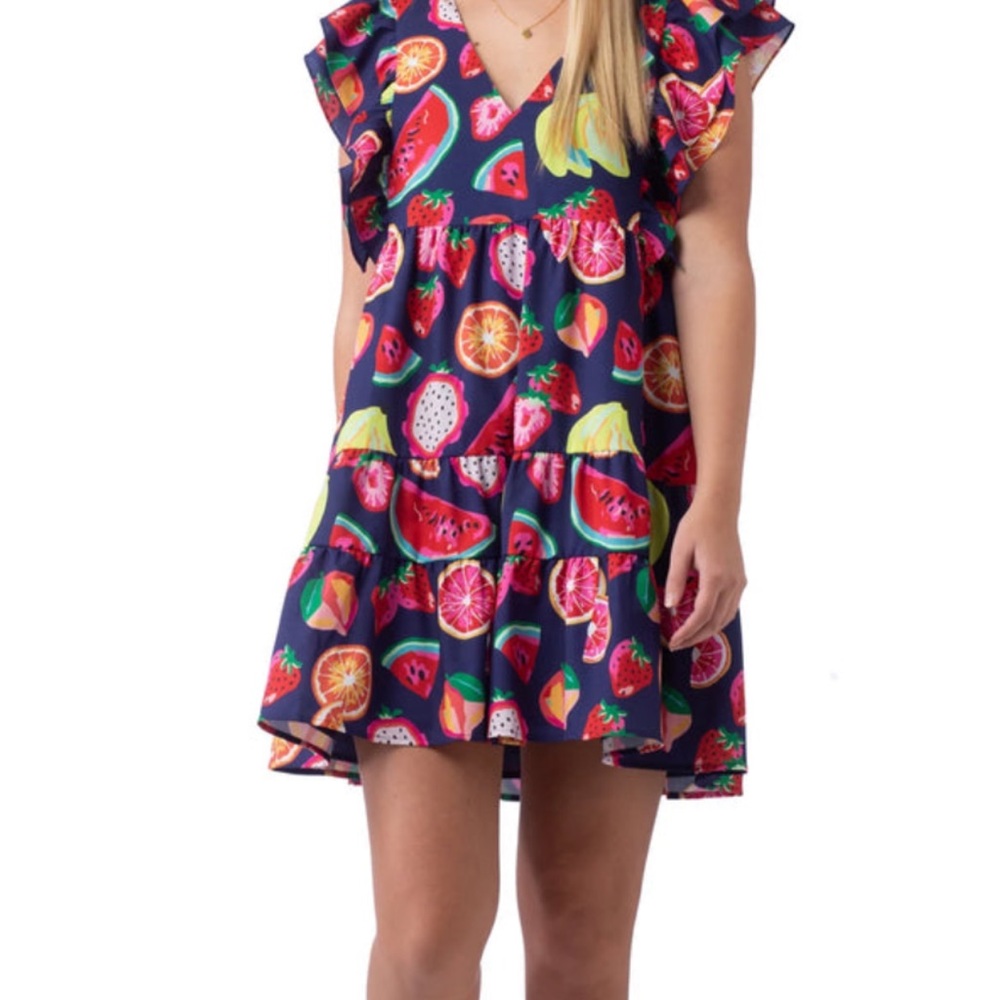 CROSBY by Mollie Burch Red Sundress with V-Neck and Flutter Cap Sleeves